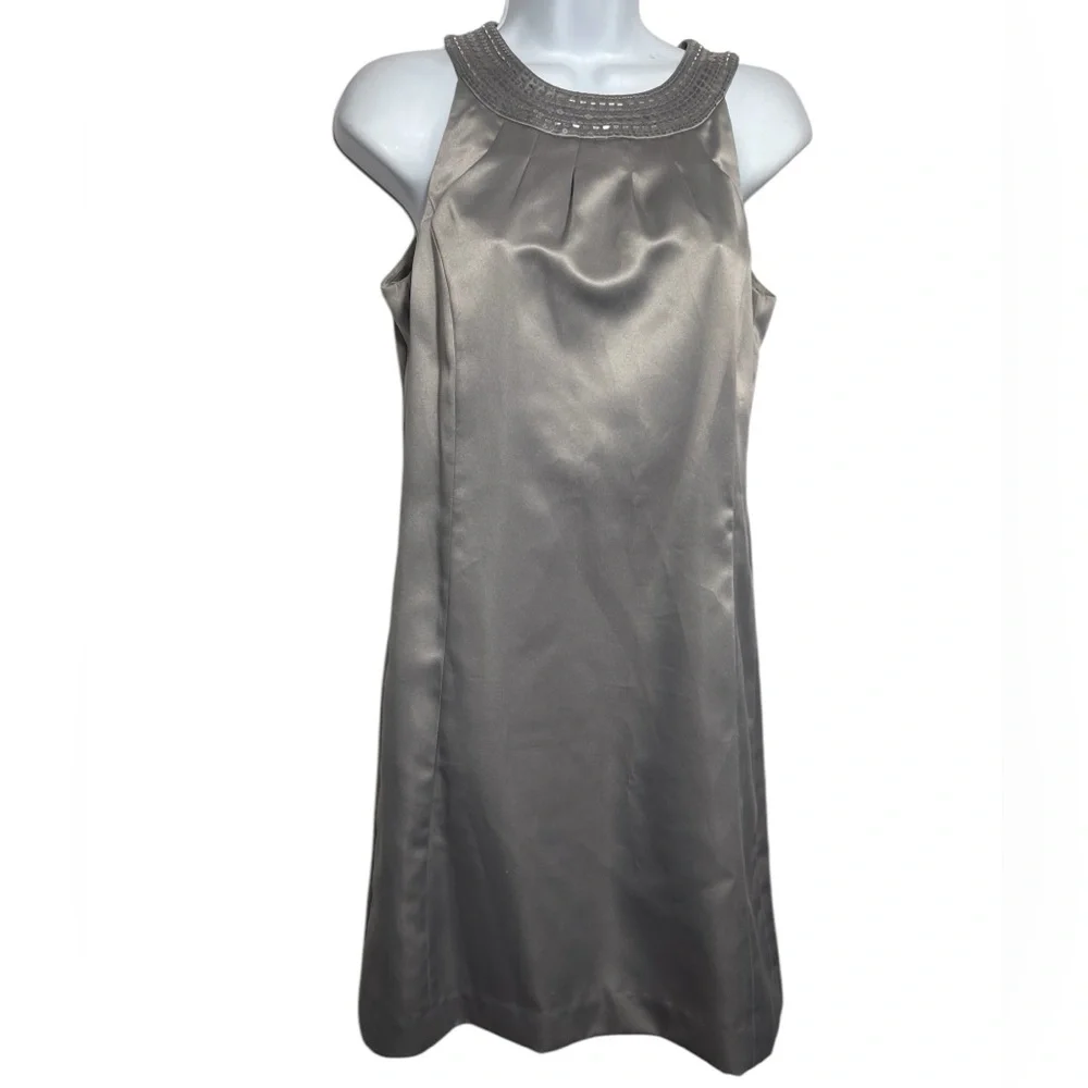 ANN TAYLOR‎ LOFT dress size 2 silver shimmery dress sequined neckline🩶